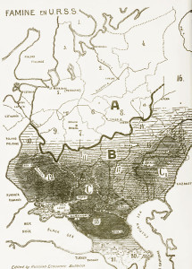 Diffusione della fame in URSS nel 1933. Cartina tratta da Wikipedia, voce Holodomor (in inglese)
